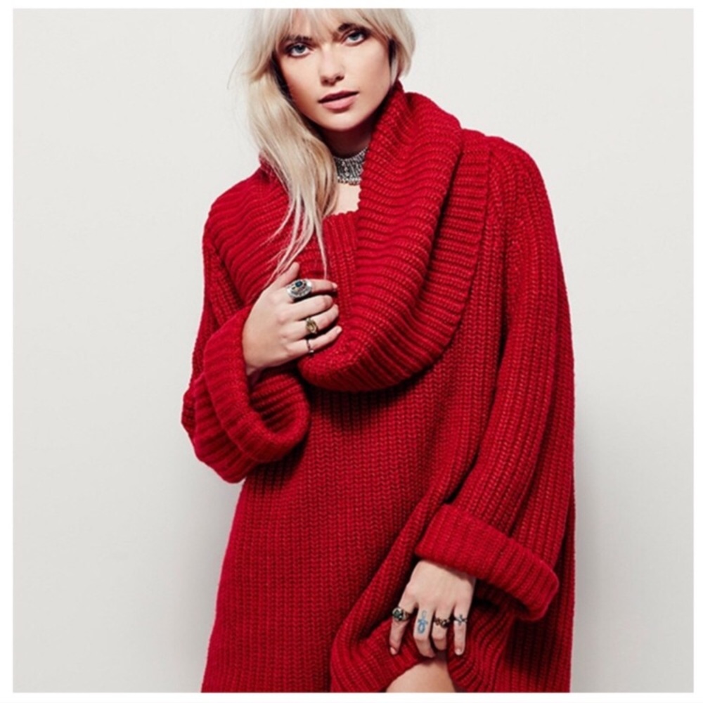 Oversized red chunky cowl sweater